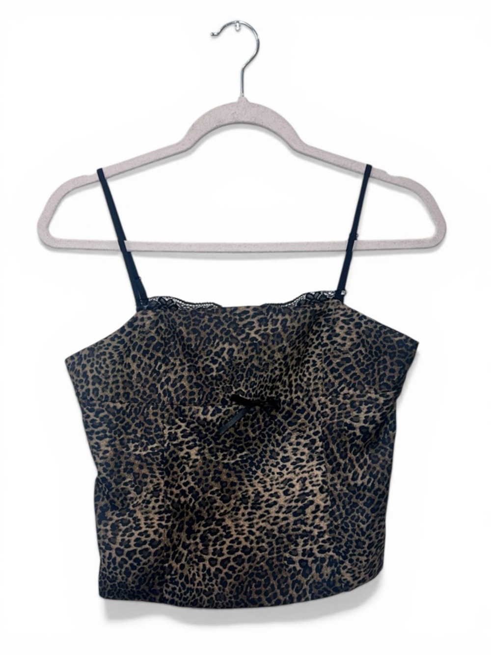 Leopard Print Cami Top with Lace Trim - Black/Tan